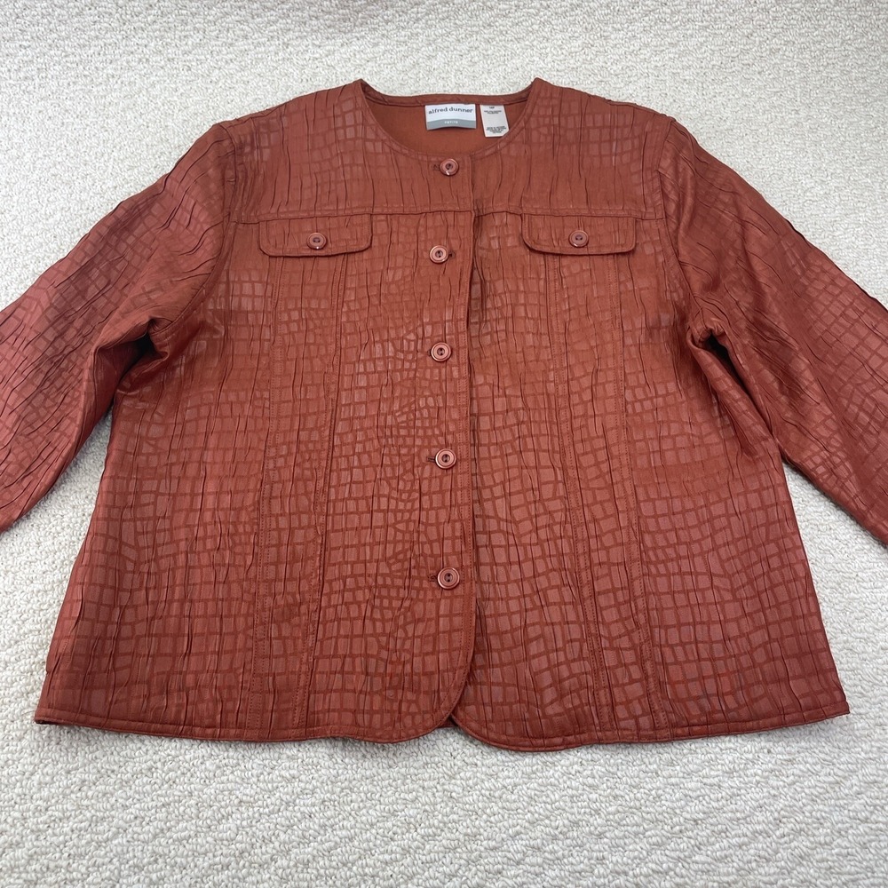 Alfred Dunner Jacket Women 16P Rust Textured Button Front Long Sleeve Petite